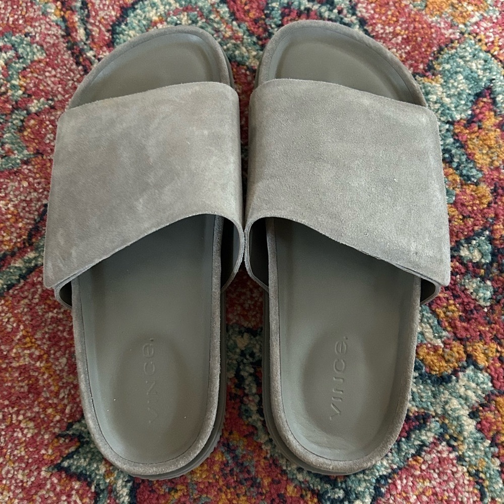 Vince | Men’s ‘Smoke’ Grey Suede Velcro Del Rey Classic Slide Sandals, size 8.5 - Picture 4 of 16